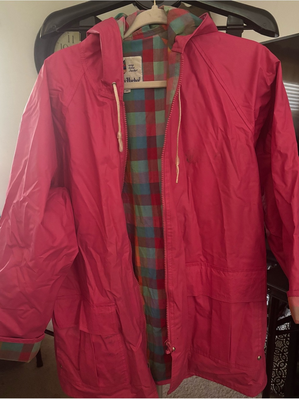 Misty harbor Bright Pink Hooded Utility Jacket with Plaid Lining